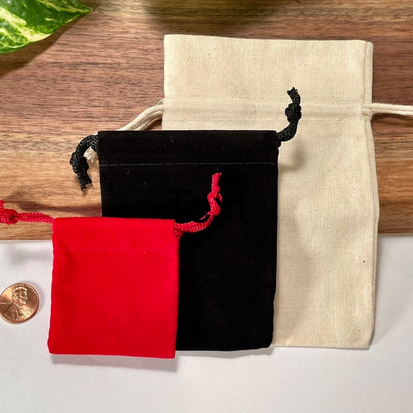 Bags / Pouches, velveteen and cotton, three sizes and colors