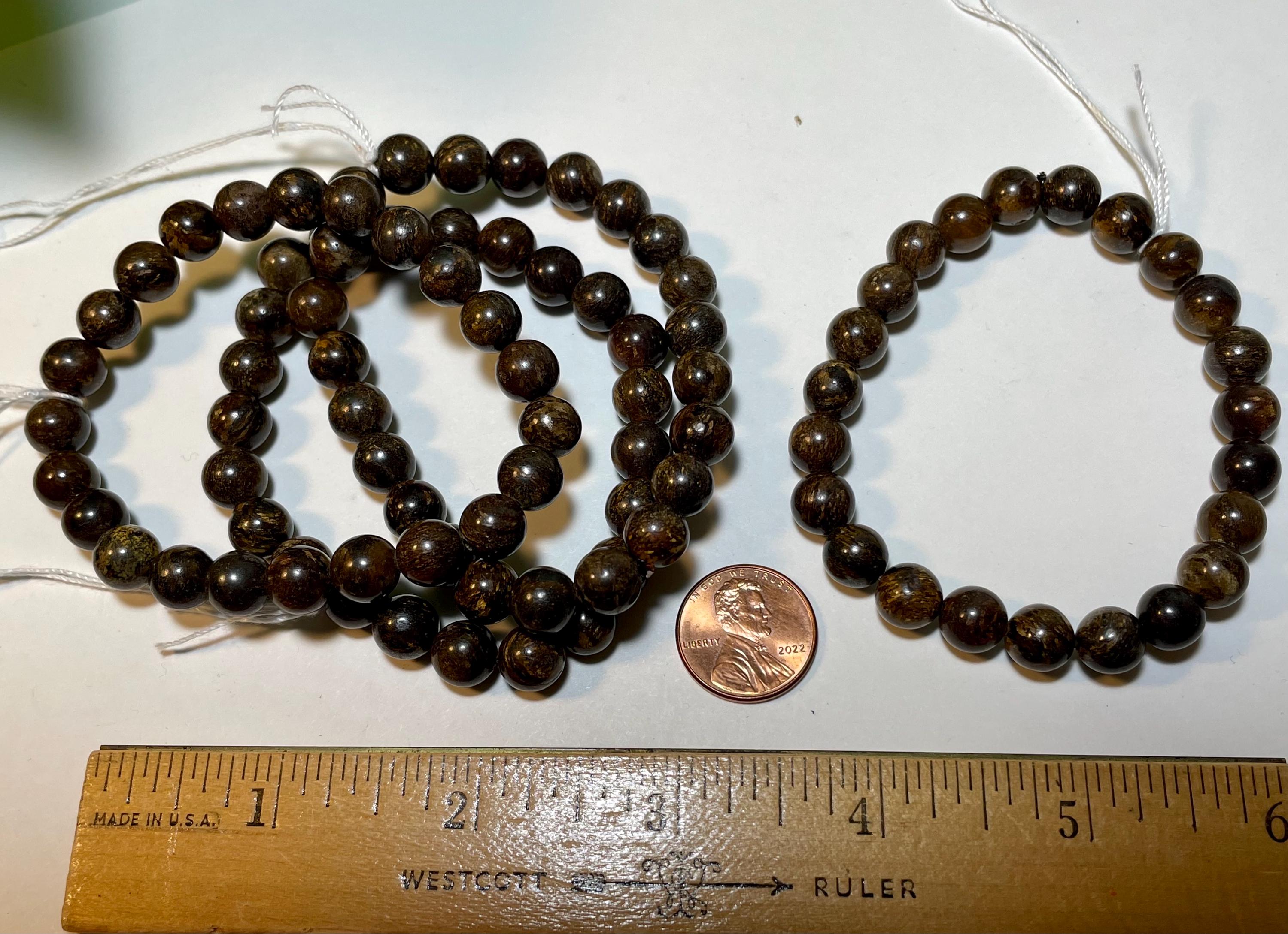 ブロンザイトブレスレット、ビーズサイズ8mm、金褐色、ブラジル産 