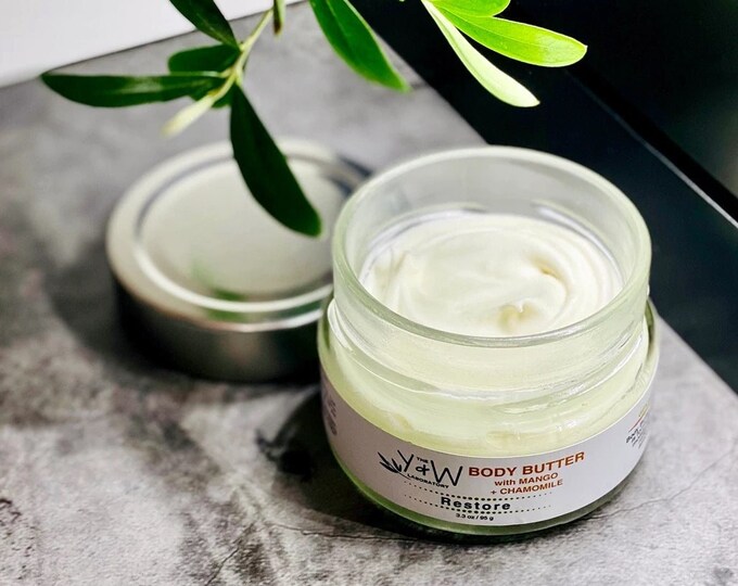 Featured listing image: Organic Body Butter with Mango + Chamomile - The Y & W Laboratory | 100% Plant-Based | Non-Toxic | Cruelty-Free | Natural Body Moisturizer
