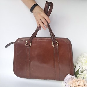 Bolso de mano de cuero marrón, bolso retro, bolso estilo cartera vintage, bolso 3 en 1, bolso de mano, regalo para fashionistas, regalo para cazadores de artículos vintage.