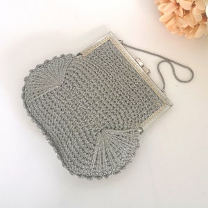 Silber Abendtasche gehäkelt: Vintage Shimmer Wrist Geldbörse