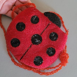 Bolso bandolera, bolso de cuentas rojas y negras, bolso de hombro con mariquita, bolso de hombro pequeño, bolso de noche decorativo, regalo para los niños de los 90