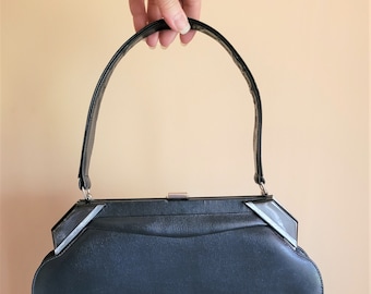 Navy Blue Purse, Leather Handbag, Dark Blue Bag, Top Handle Purse, Retro Handbag, Gift for Mum, Dark Blue Purse, Retro Leather Handbag