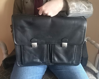 Maletín Danier vintage de piel negra: bolso bandolera ejecutivo para ordenador