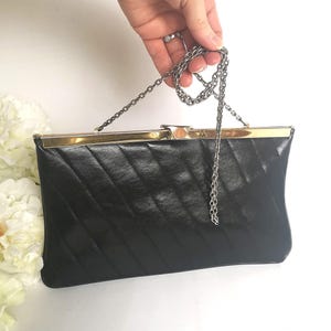 Porte-monnaie noir élégant, Sac de soirée pliant, Pochette en similicuir noire, Porte-monnaie 2 en 1, Sac rétro convertible en sac à main, Petit sac noir