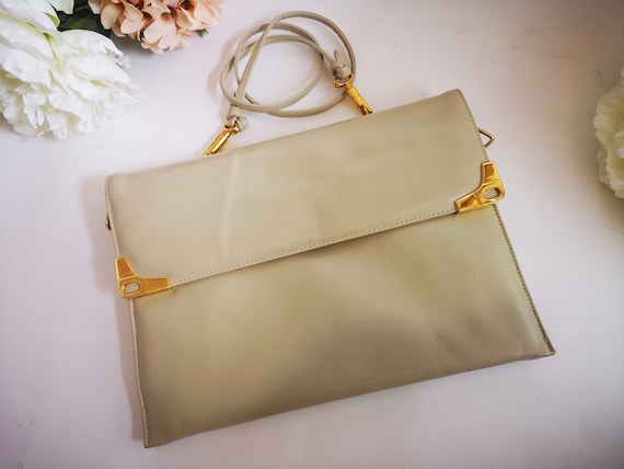 Designer Handbag, Beige Leather Purse, Retro Clut… - image 3