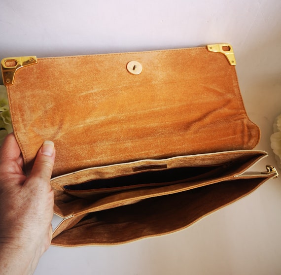 Designer Handbag, Beige Leather Purse, Retro Clut… - image 7