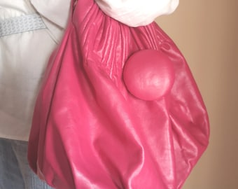 Bolso bandolera rosa, bolso de hombro fucsia, bolso satchel, bolso boho rosa brillante, bolso estilo saco, interior forrado y decoración de botones grandes