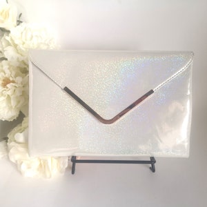 Retro Evening Purse, Glitter Prom HandBag, Iridescent Clutch, Shimmer White Gold Wedding Bag, Designer Clutch Handbag, L A Express Design