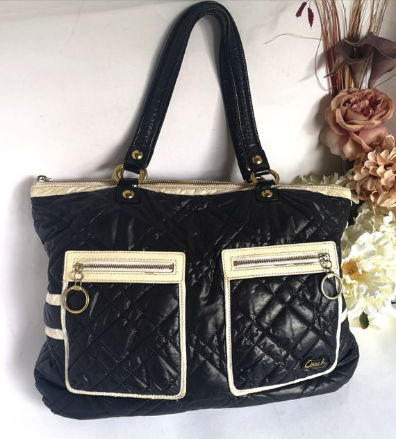 Coach Poppy Black Quilted Tote Bag: Designer Shoulder Handbag - Etsy