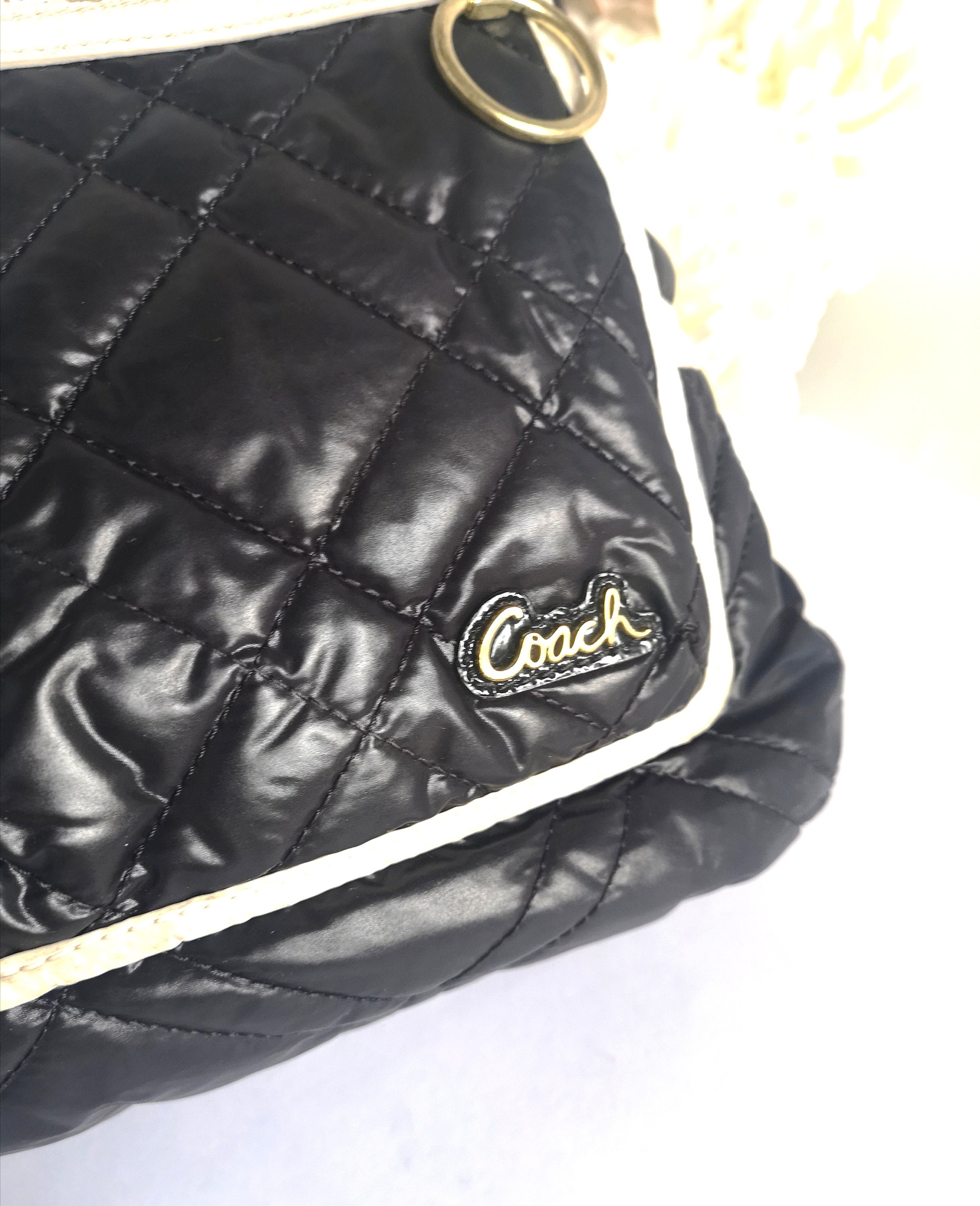 Coach Poppy Black Quilted Tote Bag: Designer Shoulder Handbag - Etsy
