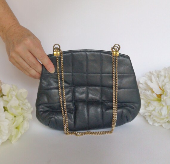 Leather Shoulder Bag, Designer Evening Purse, Nav… - image 2