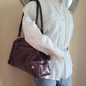 Sac à bandoulière, sac à main violet, sac à main imitation croco, sac à main 2 en 1, sac à main en similicuir, sac à main imitation cuir, sac à main Jessica