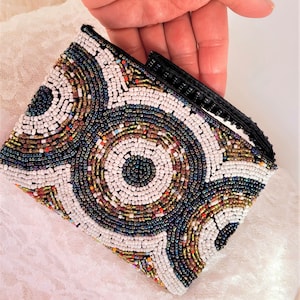 Bead Wrist Bag, Decorative Clutch Purse, Mini Wristlet, Petite Formal Evening HandBag, Small Rectangular Hand Purse, Little Beaded Purse
