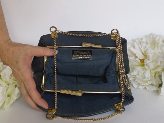 Leather Shoulder Bag, Designer Evening Purse, Nav… - image 7