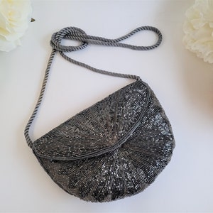 Beaded Evening Bag: Vintage Silver Crossbody Clutch - Kaiho