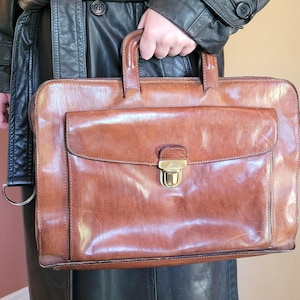 Porte-documents marron, besace en cuir, porte-folio, sac de travail exécutif, attaché-case, sac porte-documents de créateur, créateur Tony Perotti