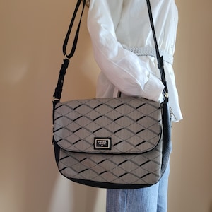 Sac à main bandoulière, porte-monnaie de créateur beige noir, sac à bandoulière extensible, sac à main en cuir et tissu, sac style bandoulière, sacoche de marque Fossil