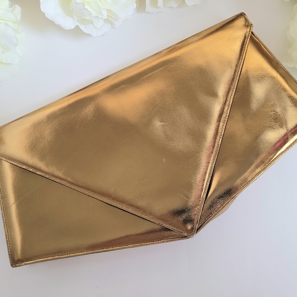 Leather Evening Purse, Gold Clutch Bag, Crossbody Handbag, Shoulder Purse, French Designer Bag, Retro Clutch, Formal Purse, Gift for Mother