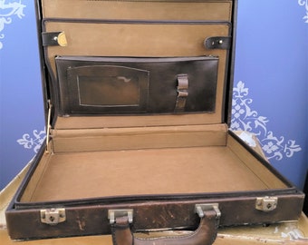 Retro Distressed Display Case | Brown Leather Briefcase for Vintage Home or Table Decor