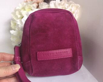 Vintage Ralph Lauren Leather Wristlet Bag, Fuchsia Brushed Leather Mini Backpack Clutch Purse