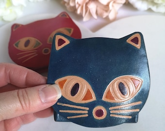 Edfamily Women's Cute Cat Bowknot Small Wallet - Card Holder & Coin Purse, Blue Faux Leather