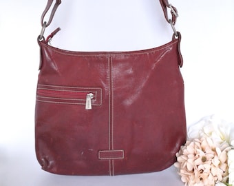 Vintage Chiarugi Italian Burgundy Leather Crossbody | Cherry Red Designer Convertible Shoulder Bag