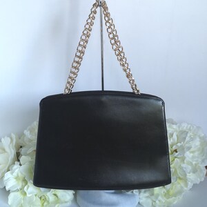Bolso negro elegante, bolso de mano de piel, clutch de diseñador negro, bolso de mano minimalista retro, bolso negro pequeño, Saks Fifth Avenue, hecho en Francia