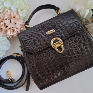 Bolso bandolera, bolso de hombro marrón, bolso de mano de charol, bolso de mano de piel de cocodrilo sintética, bolso con asa superior, diseñador Chenson, correa ajustable con clip