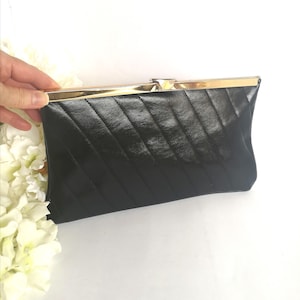 Pochette en similicuir, sac à main de soirée noir, sac à main pliant, pochette 2 en 1, pochette convertible en pochette, petit sac noir rétro