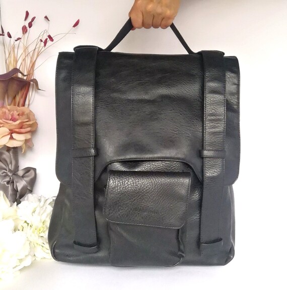 Matt & Nat Black Vegan Leather Backpack: Designer Book Bag  display picture 3