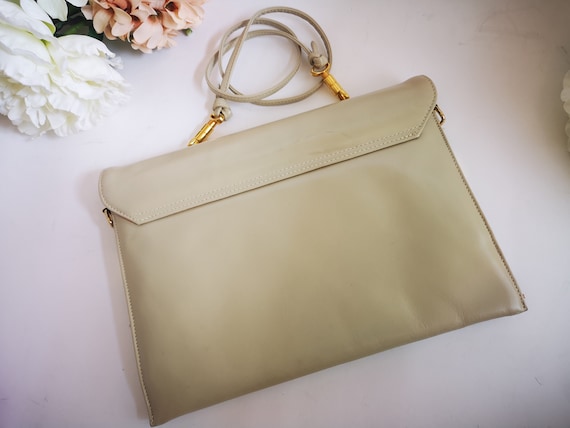 Designer Handbag, Beige Leather Purse, Retro Clut… - image 4