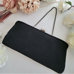 Retro Black Clutch, Dressy Wrist Purse, Evening Clutch, Wedding Handbag, Bridal Wrist Purse, 2 in 1 Formal Clutch Bag, Gift for Fashionista
