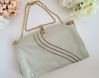 Vintage Donna Laura Leather Clutch, Beige Italian Handbag, Convertible Shoulder Bag