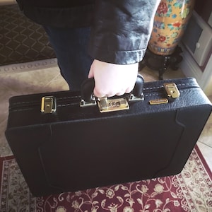 Black Business Case, Professional Briefcase, Executive Attaché Bag, Designer Stradelina, Black Int. & Black Leatherette Ext., Combo Lock