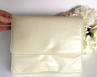 Vintage Italian Leather Clutch Bag by Brown's | Off White Convertible Shoulder Purse