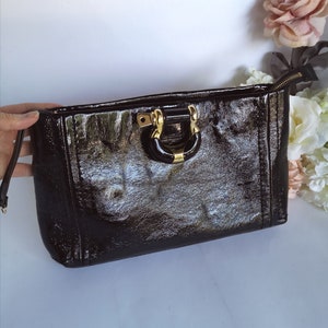 Bolso de mano de cuero negro, bolso de mano de charol, bolso de noche retro, bolso de moda Jimmy Choo, bolso de mano de diseñador, regalo de fashionista, regalo para niños de los 90