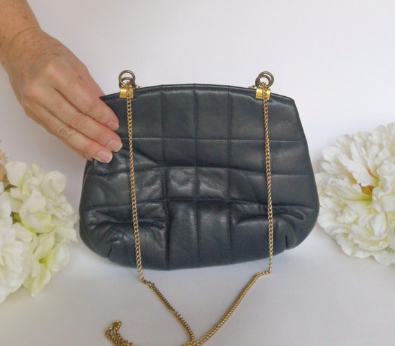 Leather Shoulder Bag, Designer Evening Purse, Nav… - image 1
