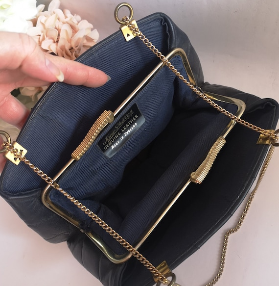Navy Blue Handbag, Designer Evening Purse, Leathe… - image 1