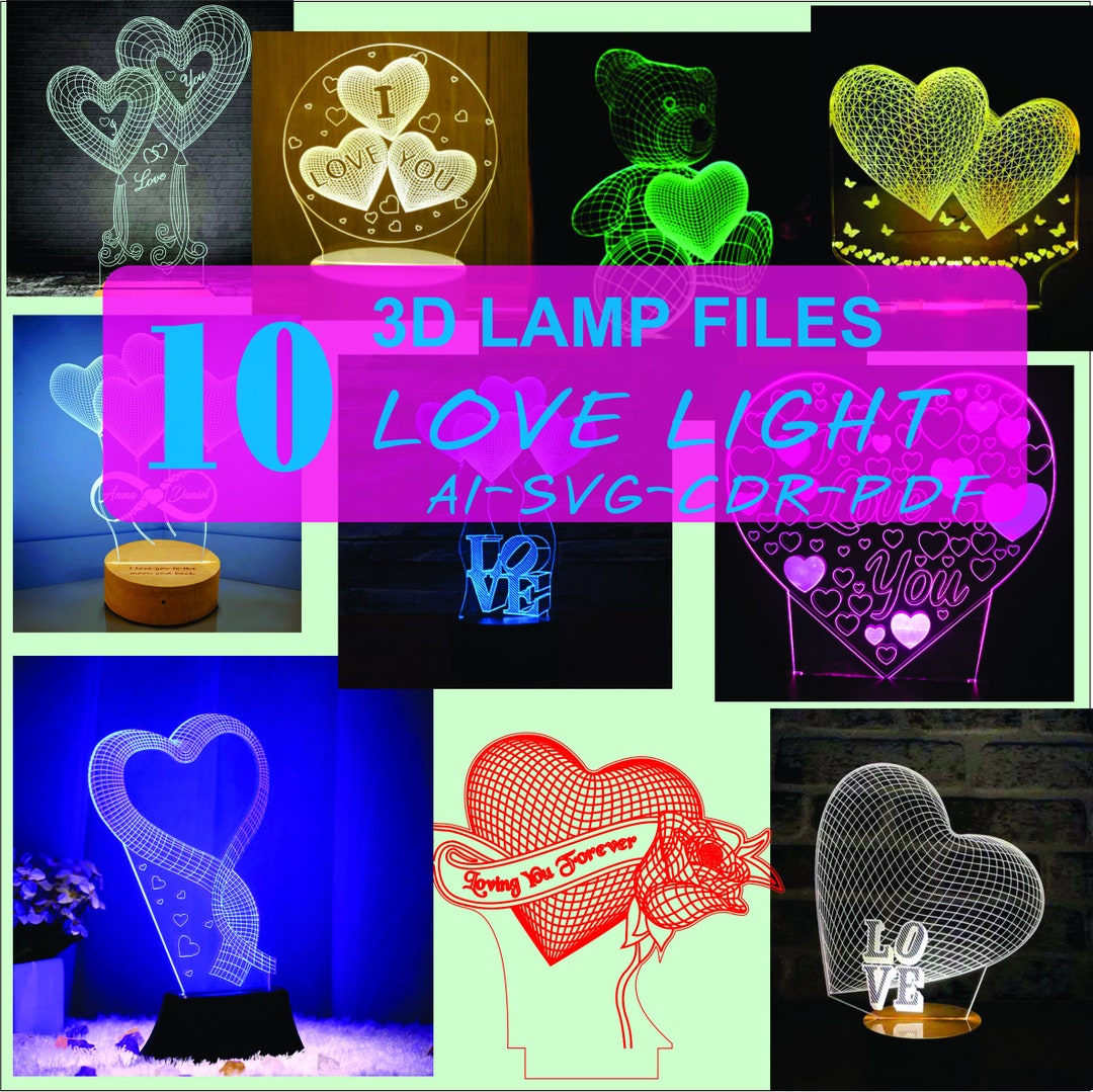 10 Love Light File 3D Vector Illusion Lamp Files, Night Light Files ...