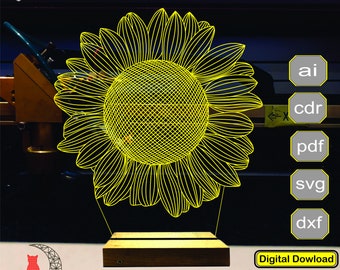 Sunflower 3D lamp file, plan for cnc laser engraving