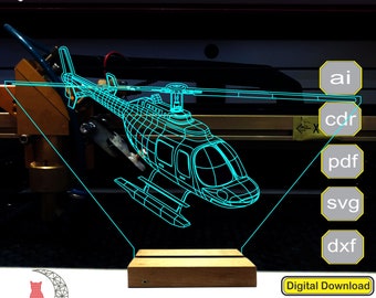 Helicopter 3D lamp file, plan for cnc laser engraving, 3D night light making file.