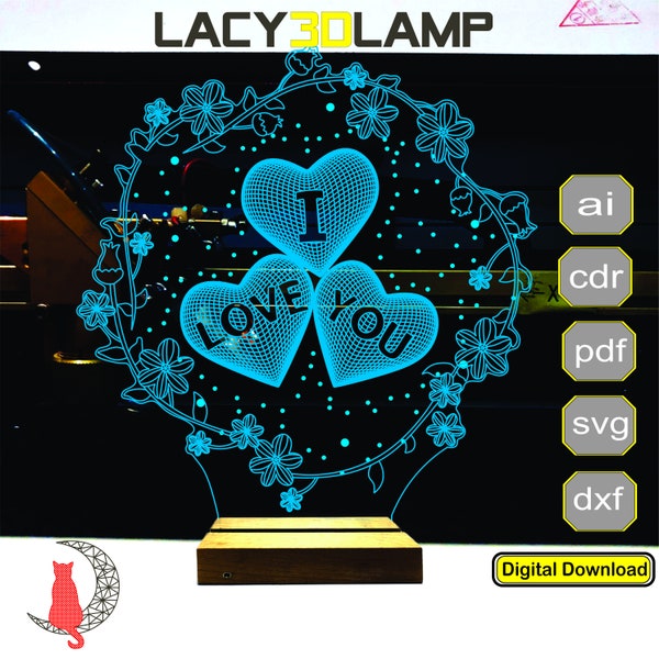 Love light 3D lamp file, plan for cnc laser engraving