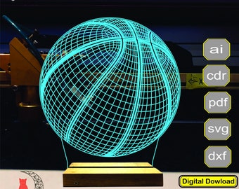 Basketball 3D lamp file, plan for cnc laser engraving
