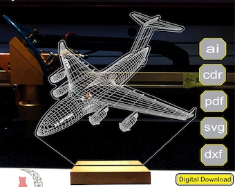 C17 Air Force 3D lamp file, plan for cnc laser engraving, 3D night light making file.