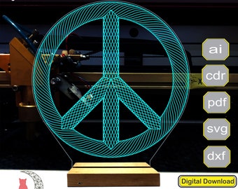 Peace sign 3D lamp file, plan for cnc laser engraving, 3D night light making file.