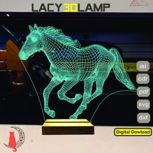 Horse 3D lamp file, plan for cnc laser engraving