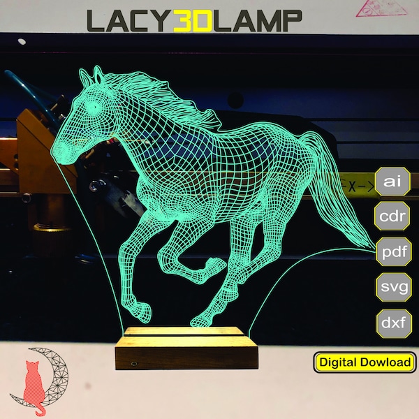 Horse 3D lamp file, plan for cnc laser engraving