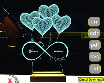 Boundless Love 3D lamp file, plan for cnc laser engraving