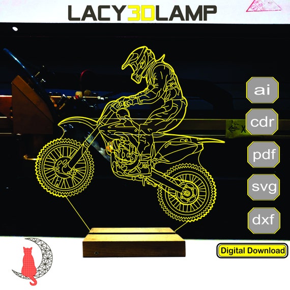 Fichier de lampe 3D de pilote de motocross, plan de gravure laser cnc,  fichier de fabrication de veilleuse 3D. -  France